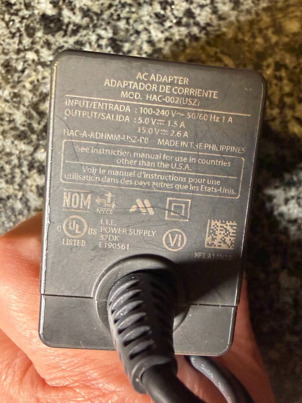 Nintendo Switch OEM AC Adapter HAC-002 USZ Genuine USB-C Power Charger Cord